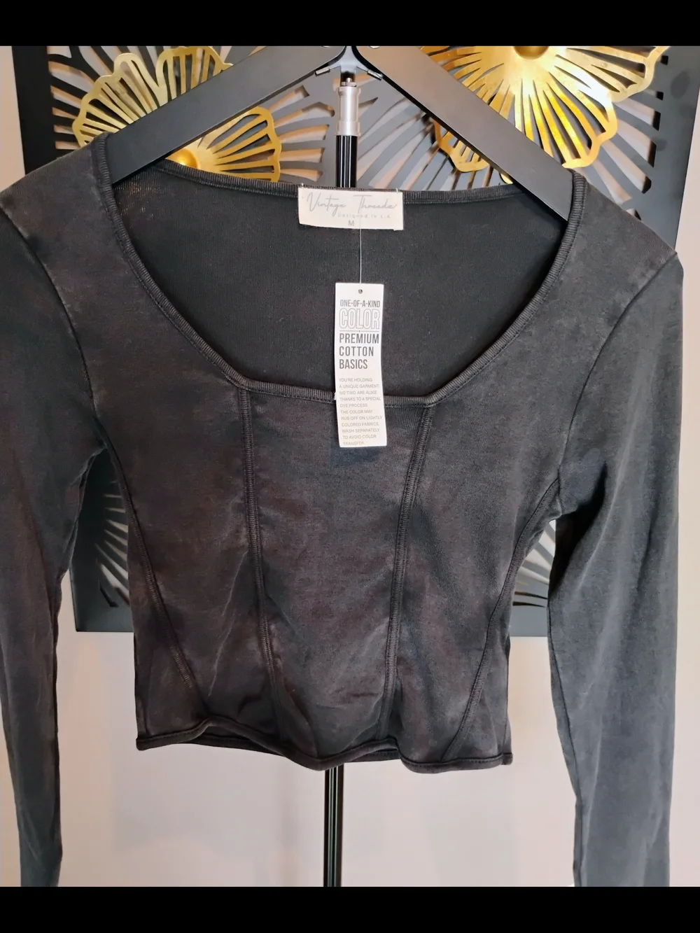Universal Thread Size M Black Long-Sleeve Square Neck Top NWT
